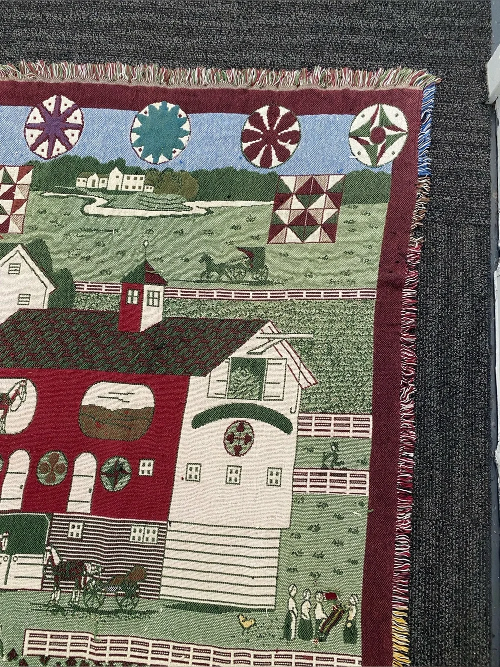 Vintage Throw Blanket Tapestry Manual Woodworkers And Weavers Horse Farm Barn